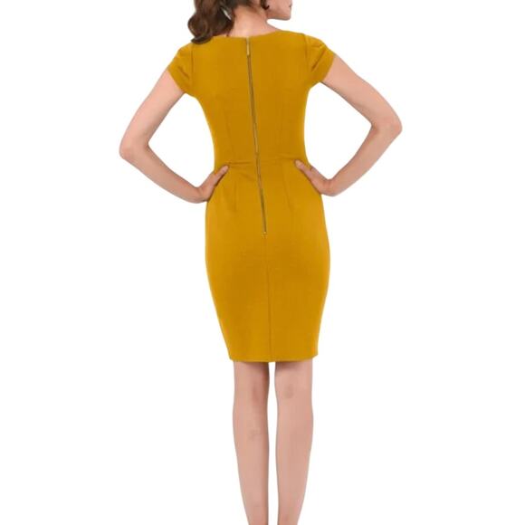NEW Closet London Yellow Pleated Sleeve Pencil Sheath Dress Size Medium NWT! - Picture 3 of 12